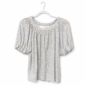 Anthropologie Maeve Leopard Linen Top Short Puff Sleeve Shirt Blouse